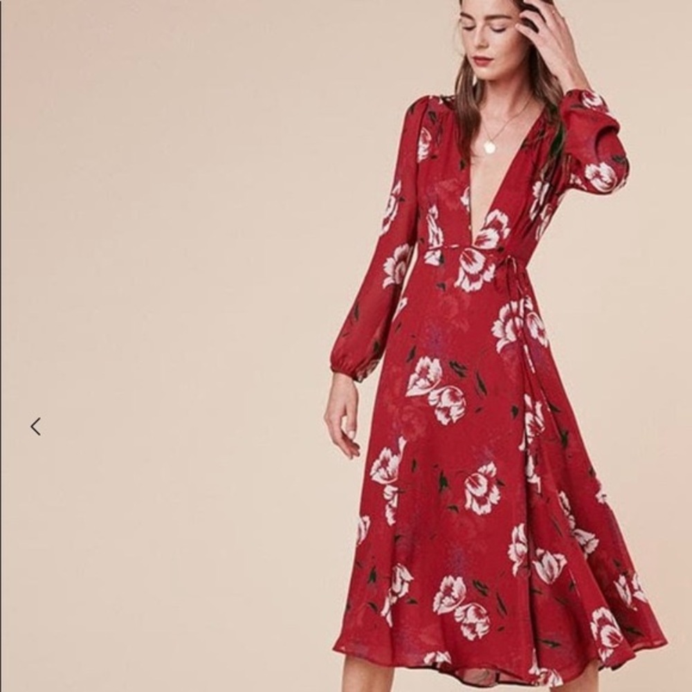 Reformation red floral Ashley wrap dress